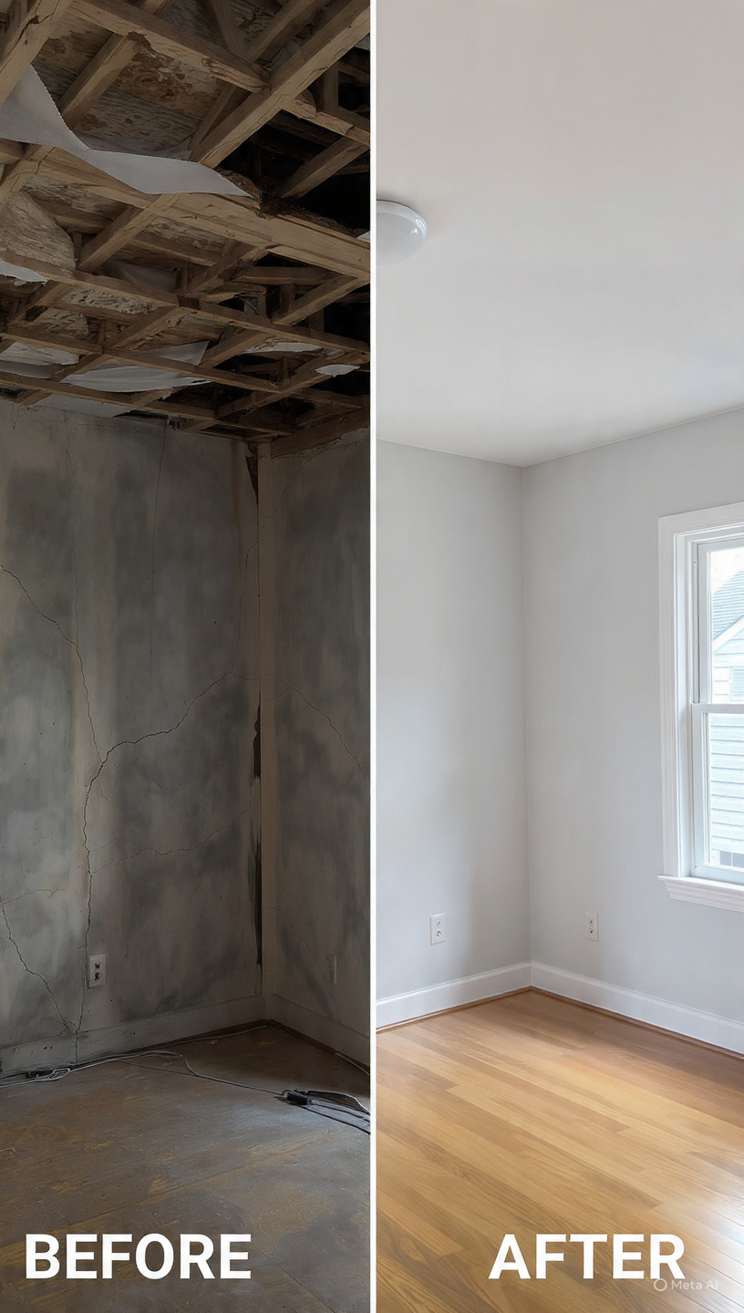 Before and after structural repair project